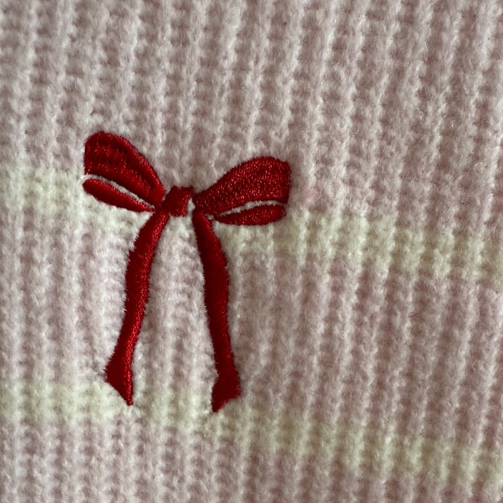 🍁a new day: Pink and Cream Striped Sweater with Bow Detail - Picture 3 of 5